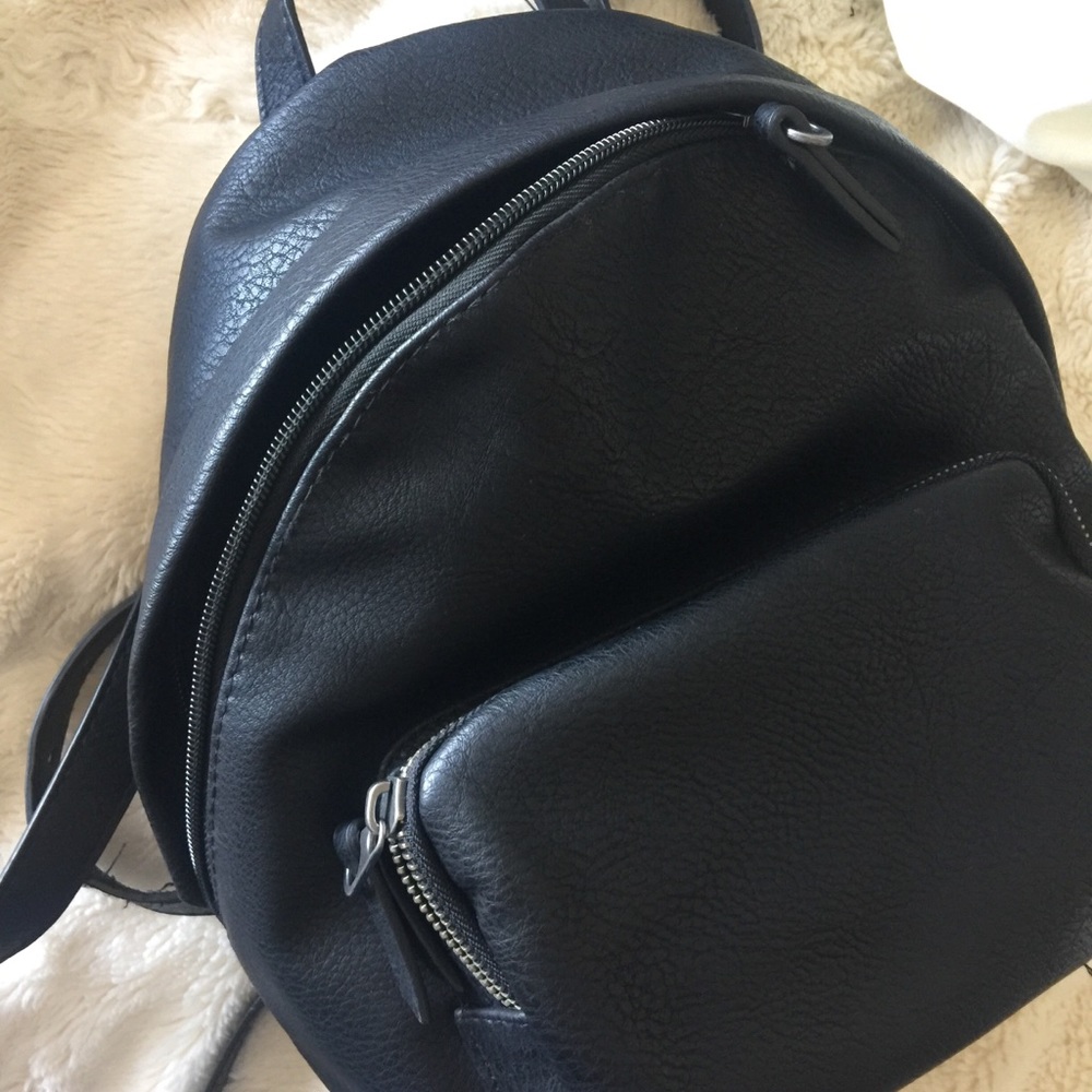 Black faux leather mini backpack